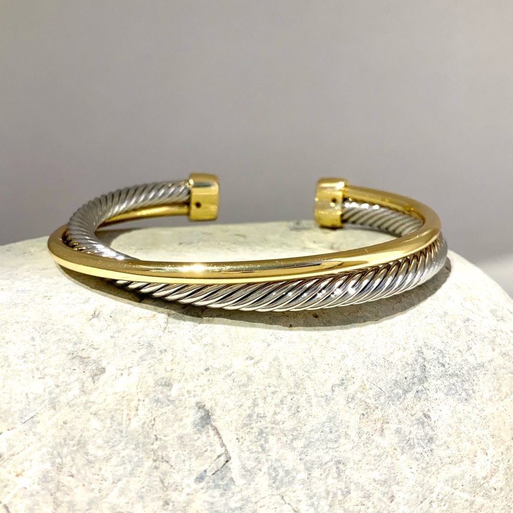 Elegant Two-Tone crossover cable Cuff Bracelet